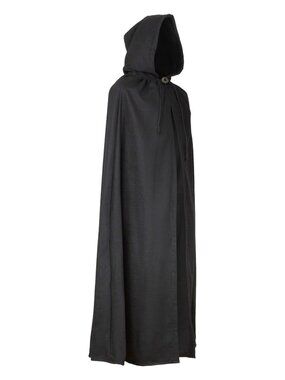 Aaron Wool Hooded Cloak Black Medieval LARP Renaissance Cape One Size New